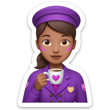 Create 3D minimalist emoji in the style of Coffee Lover — a coffee shop and roastery brand.
Style: cozy, warm.
Colors — purple-pink range.
barista with coffee
on the form it says Coffee Lover sticker