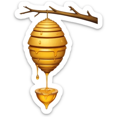A hanging beehive dripping golden honey from its base. sticker