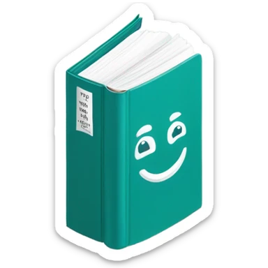 A flat, minimalist emoji-style illustration of a teal hardcover book labeled “DSM-5-TR” with clean white text and a simple smiley face icon on the cover, resembling Apple’s emoji aesthetic. sticker
