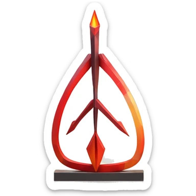 An archery arrow sculpture symbolizing sagittarius with a geometric, faceted design. The symbol is standing upright with angular and disney features. The vibrant red flame colors highlights the sharp edges and planes. sticker