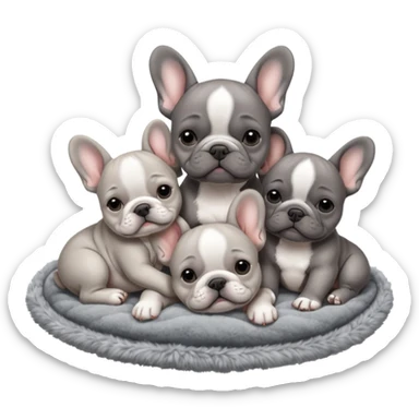 Gray French bulldog puppy, sleeping on a realistic fuzzy blanket with his brother and sister sticker
