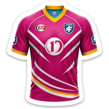 Cinematic Realistic image of an AFL jersey rendered in vibrant team colors with detailed fabric textures and dynamic creases, illuminated by bold, stadium lighting that accentuates its sporty character sticker
