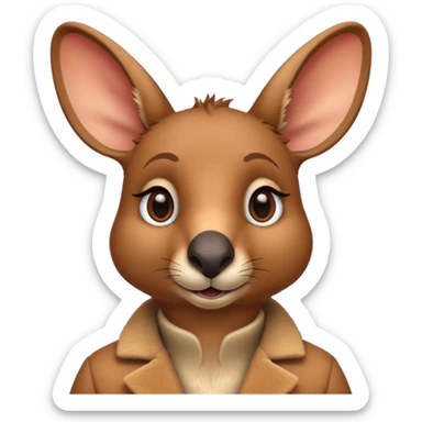 Cinematic Realistic Noble Kangaroo Portrait Emoji, Poised and dignified, with a strong, athletic build and a detailed, tawny coat rendered in natural fur texture, a distinctly elongated face with alert, expressive eyes and a subtle snout, high shine, intelligent and resolute, styled with an air of outback authority, focused and attentive, soft glowing outline, capturing the essence of a watchful and confident kangaroo that appears ready to bound out of the screen with effortless power! sticker