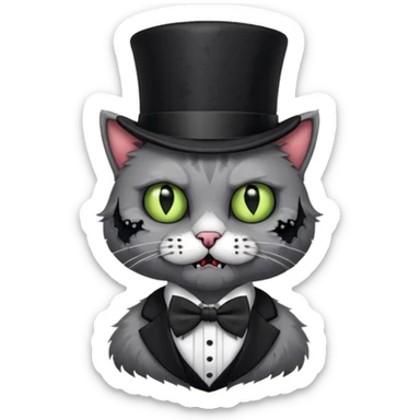 zombie cat with bow tie and top hat sticker