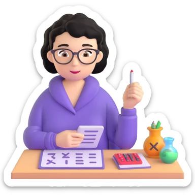 grandma with short curly black hair doing math sticker