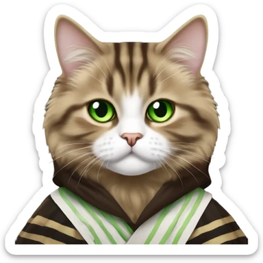 Brown and black striped Siberian cat with green eyes dressed as obi wan kenobi  sticker