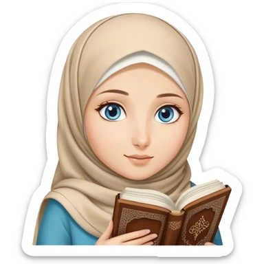 Turkish blonde hearty Hijabi girl with blue eyes and beautiful finish reading quran sticker
