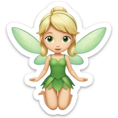 minimal Tinkerbell fairy with green dress and blonde hair, tiny wings, extremely simple sticker