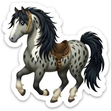 Dark bay gypsy cob with black feathers and mane sticker