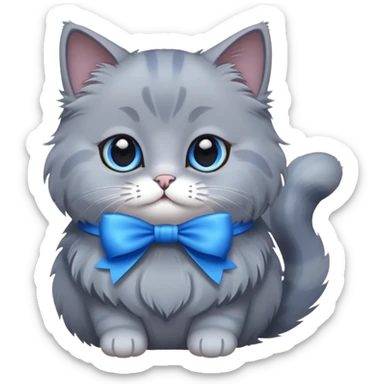 Gray cat with blue bow sticker