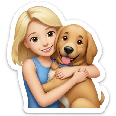 smiling blonde girl hugging big dog sticker