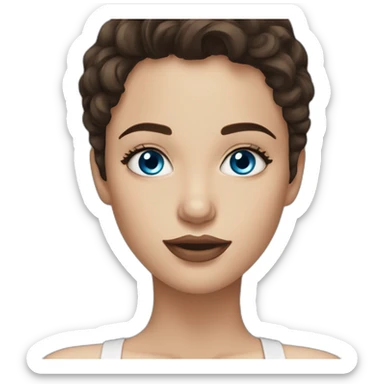 beautiful girl, blue eyes, short dark brown wavy hair, small lips sticker