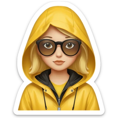 girl in yellow raincoat meme with black sunglasses sticker