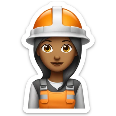 MUJER CON CABELLO CATAÑO INGENIERA EN MINERIA CON CASCO DE SEGURIDAD BLANCO Y MAMELUCO NARANJA sticker