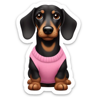 Black & tan sausage dog wearing pink jumper  sticker
