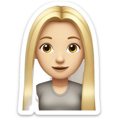 a girl with long straight blond hair with gray eyes and a lotus sticker