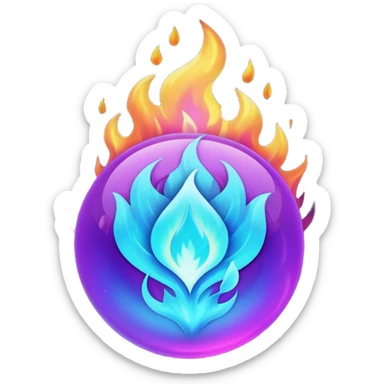 Magic glowing neon-Cyan-purple-gradient iridescent exotic magical glossy glassy burning blue-purple-flames ball of fire  sticker