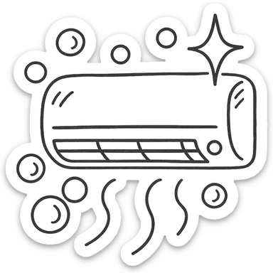 hand-drawn outlined icon of air conditioning cleaning, playful style, AC unit with bubbles sticker