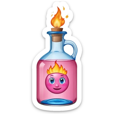 bottle of oil blue top pink outside with logo that says Diddy oil with fire emoji sticker
