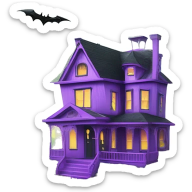 Barbie’s and Batman’s 6 story tall very haunted dream house with complete wrap-around porch, tall thorn bushes,and ghosts,guests, and spider webs everywhere and some broken windows and boards. The grass in the yard is dead.  sticker
