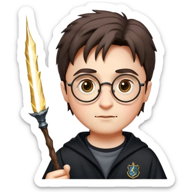 Harry Potter with glasses, lightning scar, and wand sticker