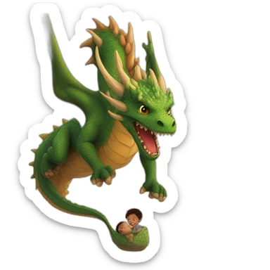 flying giant dragon with a baby human sticker