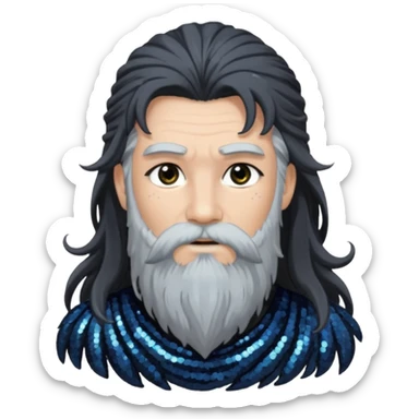 Boreas, God of North Wind from Gods and Goddesses with long black shaggy hair, dark gray sequin outfit sticker