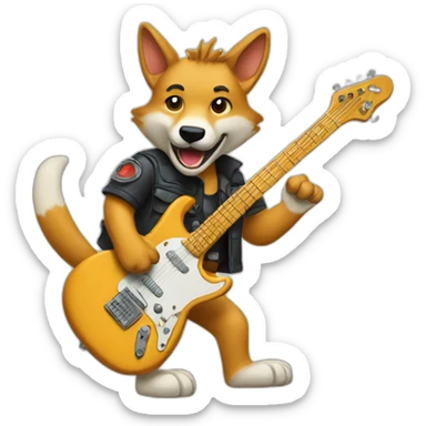 A dingo playing an electric guitar sticker