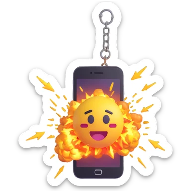 a 3D emoji style image showing a mobile phone with a chain snapping and sparks explosion sticker