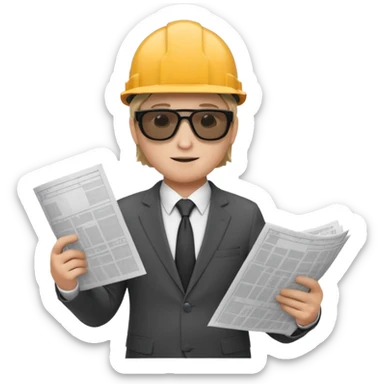 mach mir einen Trader der an der börse handelt mit anzug und einem bauarbieter helm und einem bauplan in der hand sticker