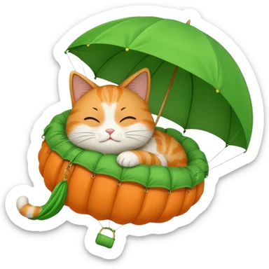 sleepy cat with green parachute sticker