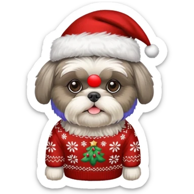 silver gray shih tzu christmas sweater and hat sticker
