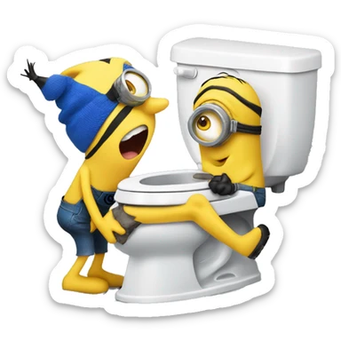 Skibidi toilet kissing a minion  sticker
