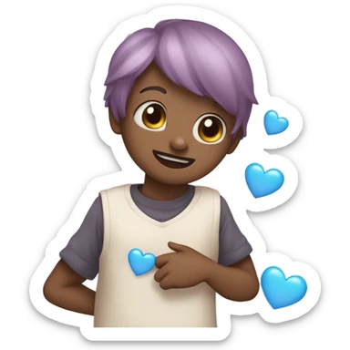 Cute face emoji with a blue heart comung frok mouth sticker
