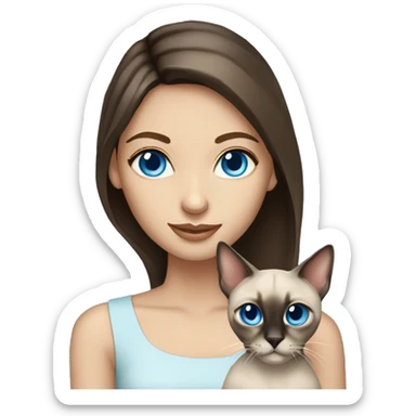 brunette girl blue eyes holding siamese cat sticker