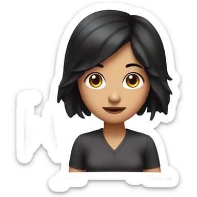 pretty with black hair and fair skin with a computer sticker