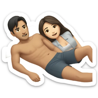 asian girl laying on the beach with brown haired boyfriend  sticker