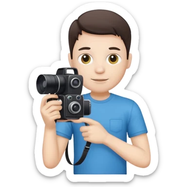 cameraman hold a camera, white skin and tshirt sticker