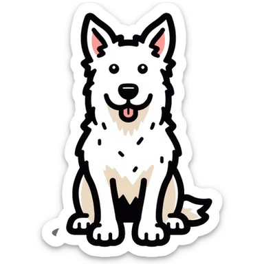 A pure white Border Collie dog sitting, with fluffy fur, alert pointed ears, and friendly expression sticker