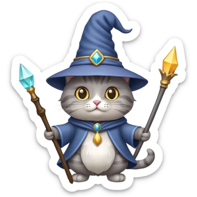 cat wizard with hat sticker
