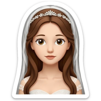 Blonde skin bride with a long veil with brown hair with a chin on her face sticker