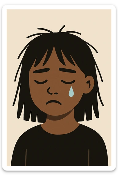 minimal flat style sad crying black girl with straight messy hair, single tear sticker