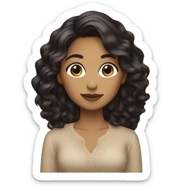 girl latina wavy long hair black dark brown almond covered blouse eyes sticker