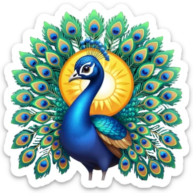 Realistic 🦚 with a sun behind it sticker