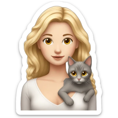 white girl with nice hair holding two cats sticker