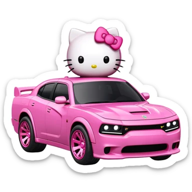 hello kitty driving a hellcat charger sticker
