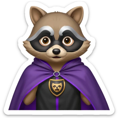 alors ce raton laver doit être équipé d'une cape de thieving noir avec trim bordure mauve comme dans le jeu old school runescape. au centre de la cape une icone de masque de voleur est visible . le visage du raton est shook sticker