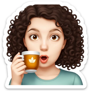 Curly haired girl drinking tea sticker
