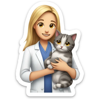 cat cuddles veterinarian girl sticker