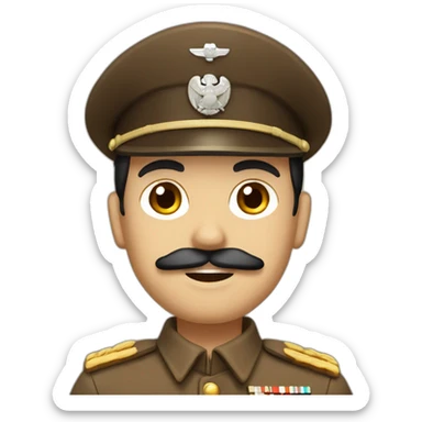Guy in a ww2 brown uniform with square mustache and side part black hair sticker